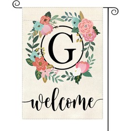 YeeCASE Monogram Letter Garden Flag Floral 12x18 Inch Double Sided for Outside Small Burlap Family Last Name Initial Yard Flag (G)