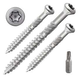 Terrace Screws with Decorative Head and TX Drive | Hardened Stainless Steel C1 | Includes 1 x S2 Bit | End Mill + Cut Tip | Under-Head Reinforced with Milling Ribs | with ETA Approval | 5 x 60 mm,