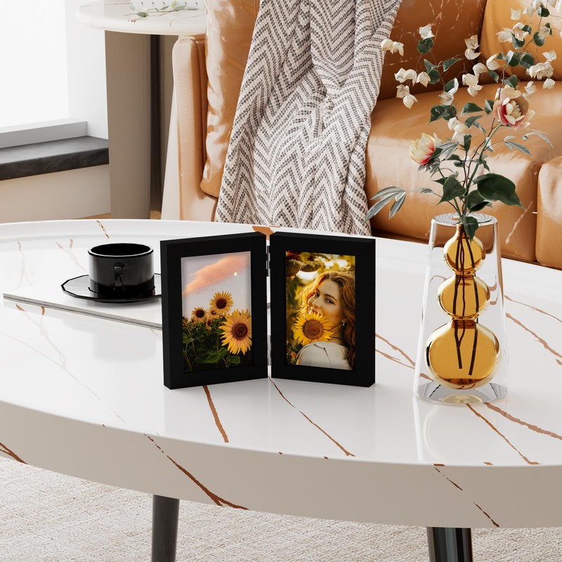 decorUhome Double 4x6 Picture Frame Vertical, Engineered Wood Bifold Photo