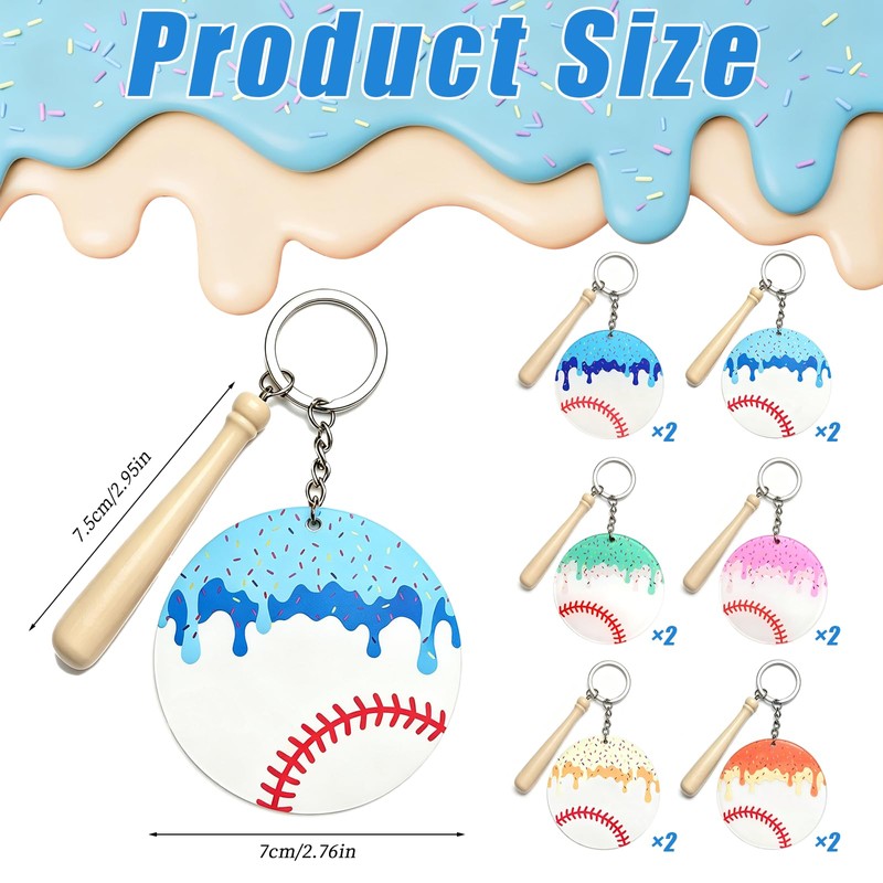 Super Ubelle 12 Pcs Ice Cream Drip Baseball Keychain &