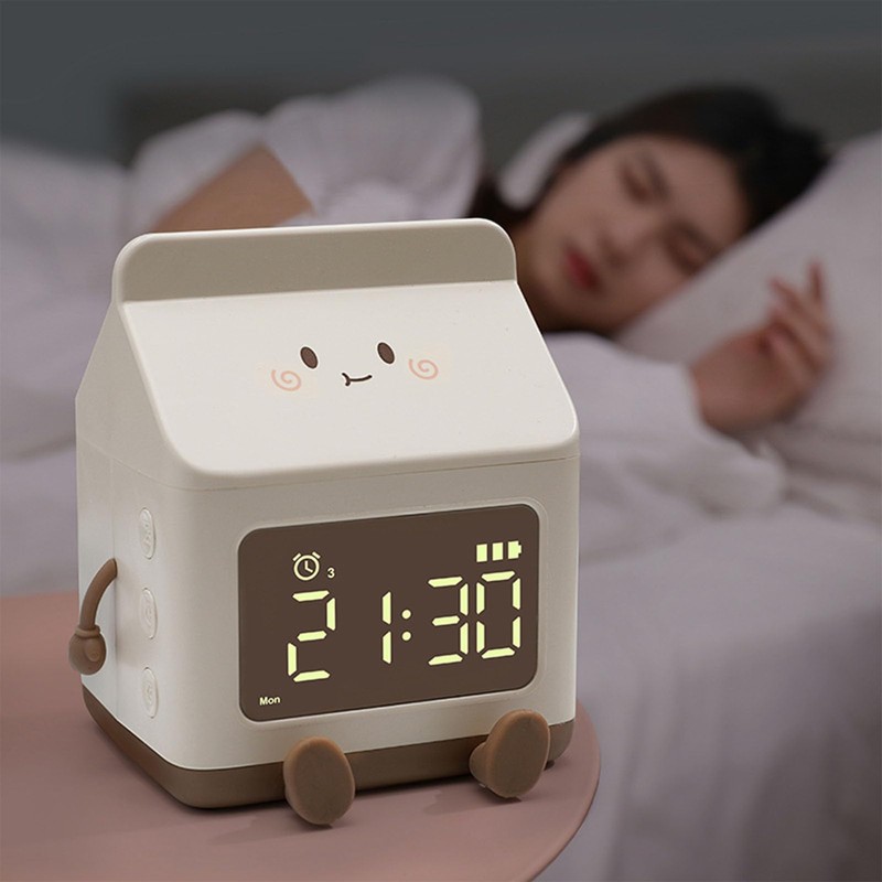 Cartoon Fun Milk Box Alarm Clock for Students, Digital Countdown