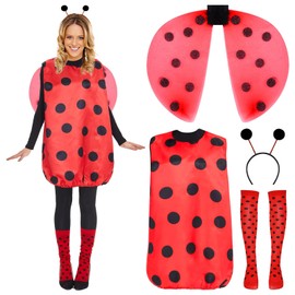 YQBFB Ladybird Fancy Dress Costume Women: Ladybug Costume for Adults with Wings - Leg Sleeves and Headband for Cosplay Party Dress Up and Carnival (Ladybug, S)