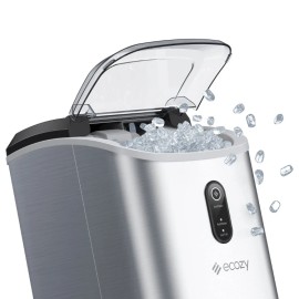 Ecozy Home Nugget Countertop Ice Maker Chewable 33 Lbs Daily Output Stainless Steel Self-Cleaning Ice Machine with Ice BagsVoltage (V): 115V/60Hz, color: Stainless Steel