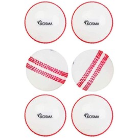 Kosma Pack of 6 Windball Cricket Ball | Indoor & Outdoor Soft Training Cricket Ball for Coaching Practice (White with Red Seam)