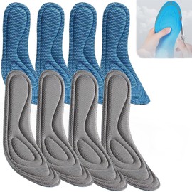 4 PCS Plantillas Amortiguadoras Antifatiga, tallas 37-46 recortables plantillas fascitis plantar, antibacterianas, absorbentes sudor y desodorizantes,se adapta a la mayoría calzado (43-44)