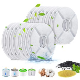 16 Pack Replacement Filters for Cat Fountain, Pet Water Fountain Filters, Activated Carbon Filters, Triple Filtration System for Pet Dog and Cat Waterer