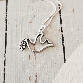 Sterling Silver Dove Bird Charm Necklace for Women, 18"