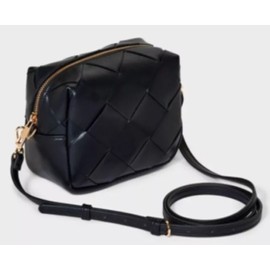 A New Day Women’s Purse Black Cube Woven Crossbody Bag Adjustable Strap New