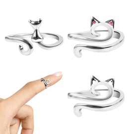 6 Pack Adjustable Crochet Yarn Tension Rings for Crocheting, Peacock & Cat Shaped Crochet Finger Rings for Tension Control - Perfect for Crocheters & Knitters (3 Types Cat Rings*2)