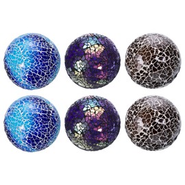 sourcing map 6Pcs Decorative Glass Balls 6cm Orbs Centerpiece Balls Mosaic Glass Ball Sphere for Decor Bowls Vases Dining Table Party, Purple, Blue, Brown