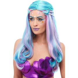 Smiffys Blue Mermaid Wig with Pearls