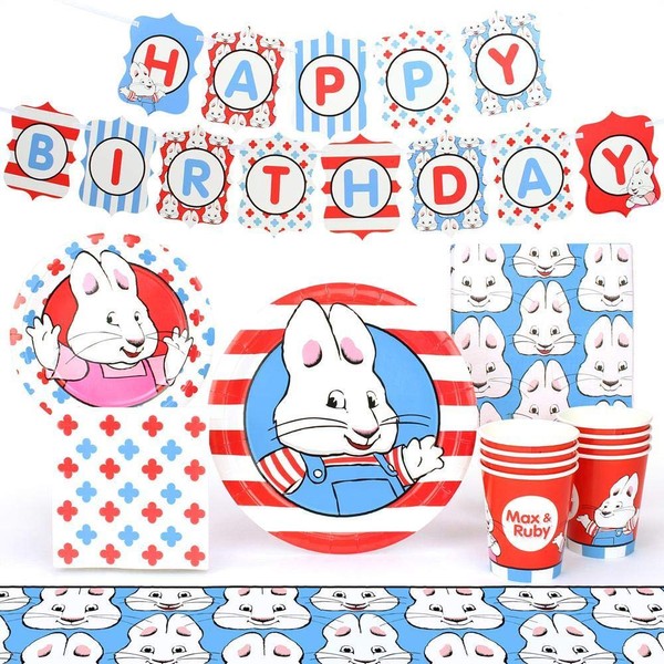 Max and Ruby Party Supplies Set - 66 Piece Standard Birthday Party Decoration Pack, Perfect for 8 Guests, by Prime Party