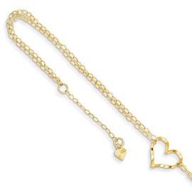 Core Gold 14k Double Strand Heart 9 Inch with 1 Inch extension Anklet 9 Inches