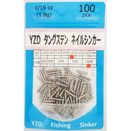 YZD Tungsten Nail Sinker TG 0.07 oz (1.8 g) 1/16 oz (100 pcs)