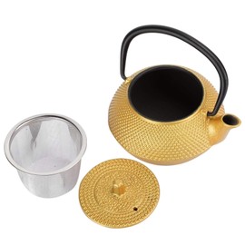 300 ml Gold Cast Iron Tea Kettle with Stainless Steel Tea Strainer, Asian Style Teapot, Loose Leaf Tea Pot for Stove