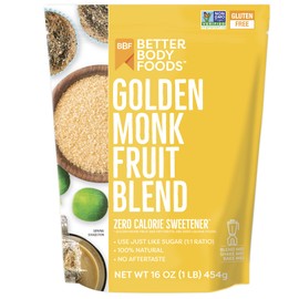 BetterBody Foods Golden Monk Fruit Sweetener Blend - Sugar Substitute, Zero Calorie, Keto Diet Friendly, Zero Net Carbs, Zero Glycemic, Baking, Extract, Sugar Replacement 1 lb, 16 Oz
