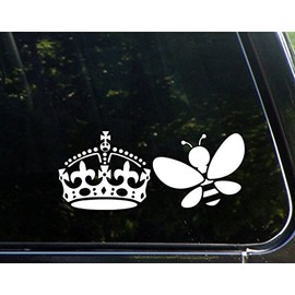 Queen Bee (Crown & Bee) - 8-3/4"x 3-3/4" - Vinyl Die Cut Decal/Bumper Sticker for Windows, Cars, Trucks, Laptops, Etc.