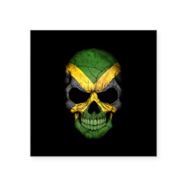 CafePress Jamaican Flag Skull On Black Sticker Square Bumper Sticker Car Decal