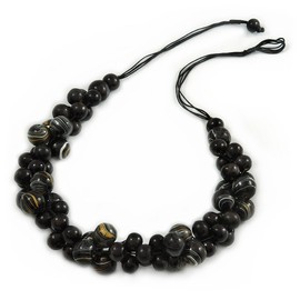 Avalaya Black/Gold Cluster Wood Bead Black Cotton Cord Necklace/ 80cm Long