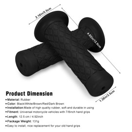 Keenso 2/Pair 7/8 Inch 22 Mm Universal Rubber Motorcycle Rhombic Grids Style Handlebar, Black