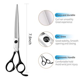 FOGOSP Professional Dog Grooming Scissors Straight 7.5" Pet Grooming Shears for Cutting Small Dogs Cat Thick Hair Japan 440C Stainless Steel Right Handed(7.5in Straight,Black)