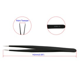 Aopin 5pcs ESD-11 in Bags Anti-Static Precision Tweezers, Anti-Static Multi-Function, Polished Edges Corners Suitable for Electronic Repair, Laboratory Operation, Jewelry Making Process, Black,