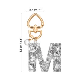 PATIKIL Alphabet Initial Letter Keychain, Cute Heart Crystal Keychains Car Keyring Letter M Pendant Charm Key Chain for Key Wallet Purse Handbag Backpack, Silver