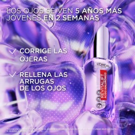 LOréal Paris Revitalift Filler Sérum de Ojos con Ácido Hialurónico  Cafeína, Rellena hasta 2.5 Líneas de Expresión y Corrige Ojeras, Aplicador Triple 