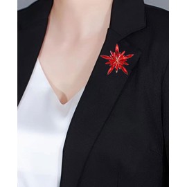 Rhinestone Star Brooch Pin for Women Girls Shiny Crystal CZ Snowflake Corsage Brooches Lapel Pins Scarf Buckle Shawl Clip Sweater Cardigan Bouquet Badge Accessories (Red)