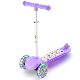 TONBUX Kids Scooter for Ages 3-8, Toddler Scooter with Light-Up Deck and Wheels, Adjustable 4-Level Height 3-Wheel Scooter for Kids, Lean-to-Steer Design (Purple)