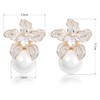 Blooming Flower Drop Cubic Zirconia Big Round Pearl Stud Earrings