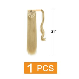 prinfantasy Human Hair Wig Tie Wrap Around Ponytail Hair Extensions One Piece Straight Pony Tail Synthetic Hairpiece Extension for Girl Lady Wigs for Women, MW109