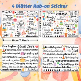 Hongma Rub On Sticker 19 x 14 cm Large Format Birthday Transfers 4 Pieces Birthday Sayings for Raysin for Keraflott Glass Wood DIY Decoration Rub On Foil Rubons Sticker