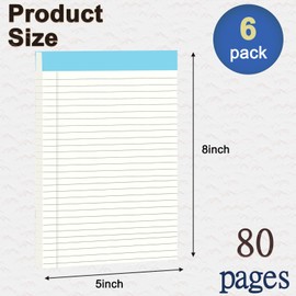 EOOUT 6 Pack Lined Legal Pad Writing Pads, Rainbow Colors, 80 Pages Wide Legal Ruled, Note Pads, 5x 8 Inches, Perforated Notepads with Sturdy Back