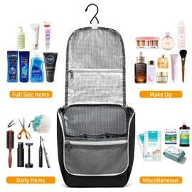 Della Gao Hanging Toiletry Bag, Travel Toiletry Bag for Men and Women, Water-resistant Nylon Cosmetic Makeup Bag, Bathroom Bag, Toiletries Organizer Bag, Shaving Bag, Black