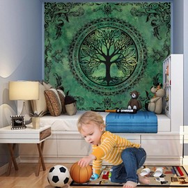 Apdidl Green Nature Tapestry for Bedroom Aesthetic, Hippie Ceiling Tree of Life Decor Tapestries Wall Hanging, Boho Bohemian Mandala y2k Art Backdrop for Dorm Living Room (60"X79")