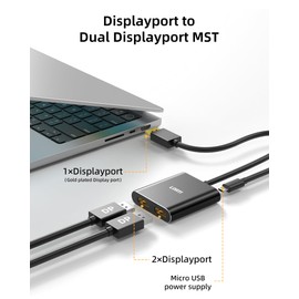 Displayport to Dual Displayport Splitter Adapter,4K60Hz MST Displayport hub 1 in 2 Out Display Port for Dual Monitors,DP1.4 Display Port Splitter for Desktop, Laptop,Extend Display