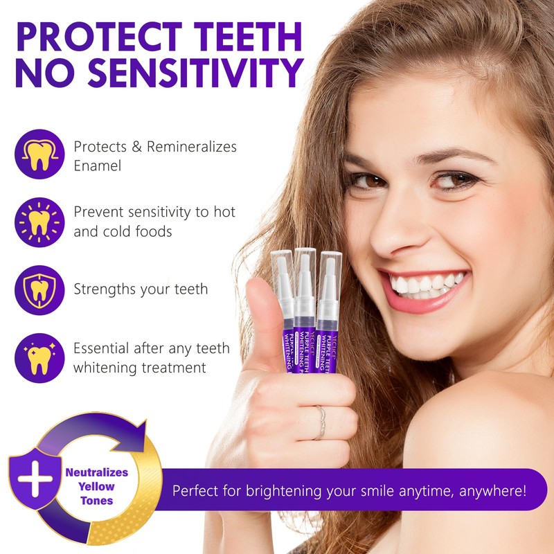 Teeth Whitening Pen 6 Packs, Professionally Stain Removal Purple Toothpaste,