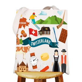 WZMPA Switzerland Journey Tote Bag Switzerland Souvenir Gift Matterhorn Switzerland Reusable Grocery Handbag, Switzerland Tg