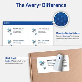 AVERY Avery Printable Shipping Labels with Sure Feed, 2" x 4" Customizable Stickers, White, 1,000 Blank Mailing Labels, Great for Mailing, Shipping, and More (5163)