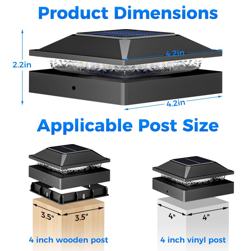 Peasur 4x4 Solar Post Cap Light 10 Pack, 2 Modes