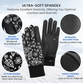 GKandi Winter Men's Golf Gloves Left Hand and Right with Warm Grip Performance 1 Pair, Cold Weather Windproof Waterproof Size S M L XL with Gift Box (Black Leaves, Small)