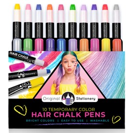 Original Stationery Hair Chalk Pens for Girls Ages 7+, 10-Pack Washable Temporary Hair Color Set for Kids with Metallic & Vibrant Shades, Fun Creative Activity, Christmas and Holiday Gift