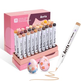 Arrtx 30 Colors Acrylic Paint Pen, Skin Tone Paint Marker Paint Pen Adult Coloring Drawing Brush Chip for Artist Rock Art, Wood, Canvas, DIY Craft Making Art Supplies