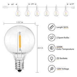 Brightown Outdoor String Lights, 50FT 25 G40 Bulbs Shatterproof Patio Lights, IP65 Waterproof Dimmable Hanging Connectable Globe LED Outdoor Lights for Backyard, Bistro, Porch, Deck, Balcony, White