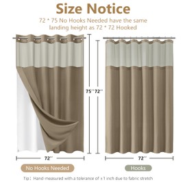 PILOTSHARK Hookless Waffle Weave Shower Curtain Set with Snap-in Fabric Liner and Mesh Top Window,256GSM Heavy Duty Fabric,Khaki Washable Luxury Shower Curtain for Bathroom Stalls (72x75 Inch)