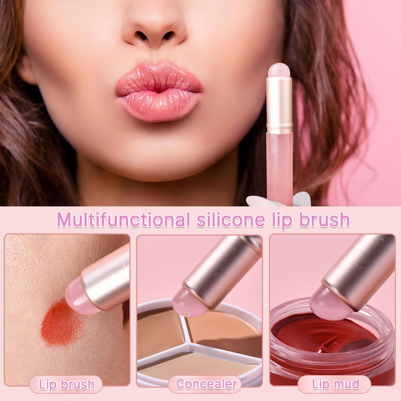 2 Pcs Silicone Lip Brush with Cap for Lipstick Lip