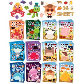 36 Sheets Farm Animals Stickers Make Your Own Stickers for Kids Toddlers, SmilinFit Make a Face Stickers Mix and Match with Sea Animals, Kids Party Favors Activities Party Supplies Craft