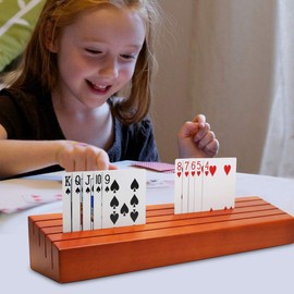 Exqline Wooden Playing Card Holder Set of 2 Solid Card Tray Rack Organizer for Kids Seniors Adults - 13.8 inch* 3.1 Inch Extended Versions Long Enough for Bridge Canasta Strategy Card Playing