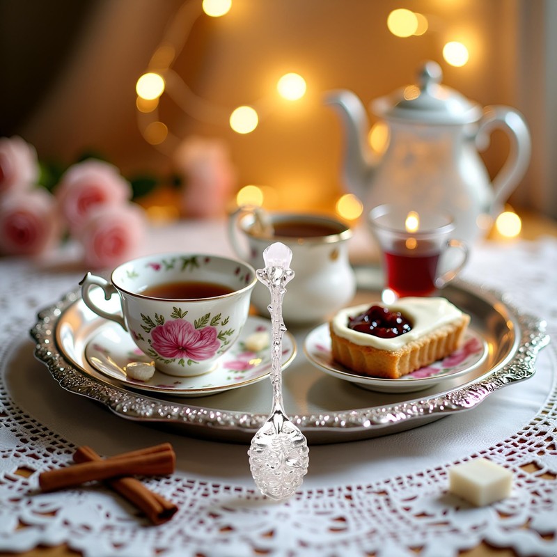 Silver Crystal Coffee Spoon Vintage Floral Carved Long Handle Ice